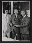 Photograph of Don Leggett, Charlie Meyers, and East Carolina Chancellor Leo Jenkins